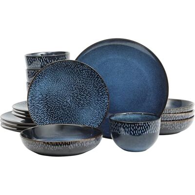Gibson Matisse Dubbele kom tafelservies voor 4 personen (16-delig), kobaltblauw Gibson Matisse Dubbele kom tafelservies voor 4 personen (16-delig), kobaltblauw