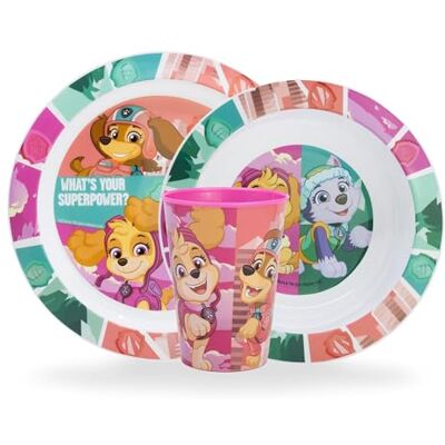 Sorrisini Kinderserviesset, herbruikbaar kinderservies, kinderservies en magnetronbestendig, kindertafelset, bord en kom, mok 260 ml, Paw Patrol Skye Sorrisini Kinderserviesset, herbruikbaar kinderservies, kinderservies en magnetronbestendig, kindertafelset, bord en kom, mok 260 ml, Paw Patrol Skye