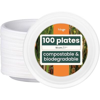 HAAGO 100 Stevige Kartonnen Bordjes van Suikerriet (⌀ 18cm) Magnetronbestendig, Milieuvriendelijk, Biologisch Afbreekbaar Feestborden voor Picknicken, Buffeten, Barbecues HAAGO 100 Stevige Kartonnen Bordjes van Suikerriet (⌀ 18cm) Magnetronbestendig, Milieuvriendelijk, Biologisch Afbreekbaar Feestborden voor Picknicken, Buffeten, Barbecues