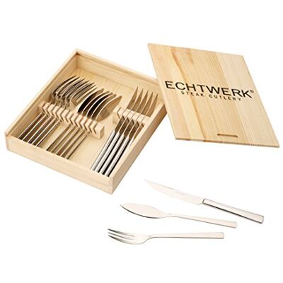 ECHTWERK SARRE 18-delig, roestvrij staal 18/10, gepolijst, houten cassette, incl. steakbestekset, roestvrij staal, 22,7 x 22 x 5 cm ECHTWERK SARRE 18-delig, roestvrij staal 18/10, gepolijst, houten cassette, incl. steakbestekset, roestvrij staal, 22,7 x 22 x 5 cm