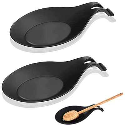 Bztzhm Lepelsteun voor keuken, siliconen, 2 stuks, voor eetkamer, zwart Bztzhm Lepelsteun voor keuken, siliconen, 2 stuks, voor eetkamer, zwart