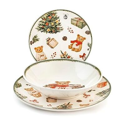H&H Teddy Bear Tafelservies, 18 borden, Stoneware, Kerstmis, feestjes H&H Teddy Bear Tafelservies, 18 borden, Stoneware, Kerstmis, feestjes
