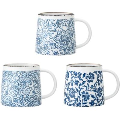 Bloomingville Molly Set van 3 keramische mokken, blauw Bloomingville Molly Set van 3 keramische mokken, blauw