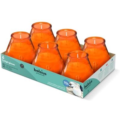 BOLSIUS Outdoor kaarsen 6 stuks glazen oranje brandduur 70 uur zonder palmolie schone verbranding katoenen lont ongeparfumeerd BOLSIUS Outdoor kaarsen 6 stuks glazen oranje brandduur 70 uur zonder palmolie schone verbranding katoenen lont ongeparfumeerd