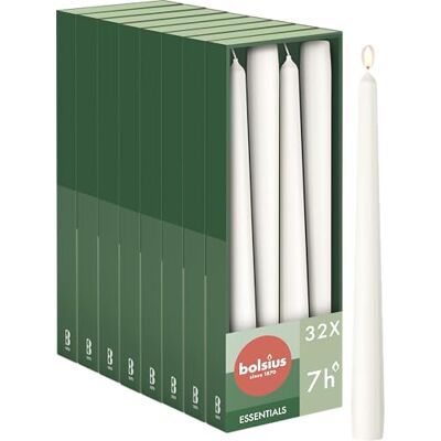 BOLSIUS 32 stuks puntige kaarsen, glad, wit, in doos, huishoudelijke decoratieve kaarsen, brandduur 7 uur, geurvrij, bevat natuurlijke plantaardige was, zonder geur BOLSIUS 32 stuks puntige kaarsen, glad, wit, in doos, huishoudelijke decoratieve kaarsen, brandduur 7 uur, geurvrij, bevat natuurlijke plantaardige was, zonder geur