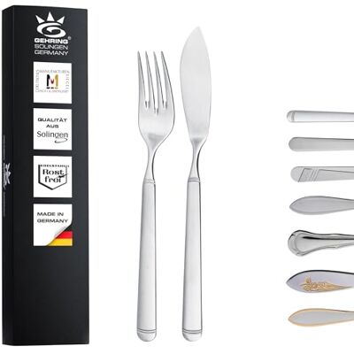 GEHRING SOLINGEN visbestek vismes en visvork Made in Germany, set voor 6 personen, 12 stuks, roestvrij staal 18/10 GEHRING SOLINGEN visbestek vismes en visvork Made in Germany, set voor 6 personen, 12 stuks, roestvrij staal 18/10