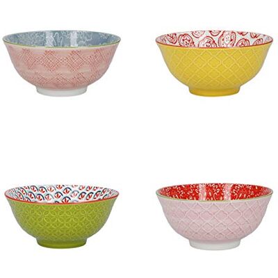 KitchenCraft Keramische kommen met motief "Brights", geleverd in geschenkdoos, 15 cm, set van 4 KitchenCraft Keramische kommen met motief "Brights", geleverd in geschenkdoos, 15 cm, set van 4