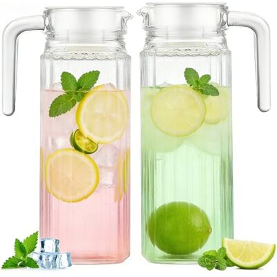 Haveneit 2 stuks 1,1 liter acrylwaterkaraffen, transparante fles voor vruchtensap, verzegelde ijswaterfles met handvat, geschikt voor sap, dranken, rode wijn, melk, thee Haveneit 2 stuks 1,1 liter acrylwaterkaraffen, transparante fles voor vruchtensap, verzegelde ijswaterfles met handvat, geschikt voor sap, dranken, rode wijn, melk, thee