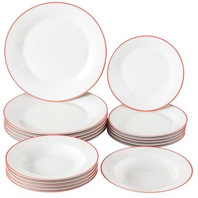 Baroni Home 18-delige porseleinen bordenset met aardewerk, kleurrijke tafel voor 6 personen, soepborden, fruit of zoet (Red Line) Baroni Home 18-delige porseleinen bordenset met aardewerk, kleurrijke tafel voor 6 personen, soepborden, fruit of zoet (Red Line)