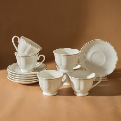 KARACA Çan Set van 6 porseleinen Turkse koffiekopjes, 12 stuks, 90 ml, kopjes en schoteltjes, espressokopjes, kleine koffiekopjes, witgoud KARACA Çan Set van 6 porseleinen Turkse koffiekopjes, 12 stuks, 90 ml, kopjes en schoteltjes, espressokopjes, kleine koffiekopjes, witgoud