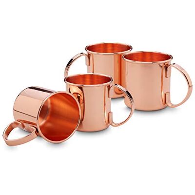 ECHTWERK Koperen bekerset, roestvrijstalen glazen, cocktailset voor gin, wodka, bier en koude dranken, 4 x koperen bekers 450 ml ECHTWERK Koperen bekerset, roestvrijstalen glazen, cocktailset voor gin, wodka, bier en koude dranken, 4 x koperen bekers 450 ml