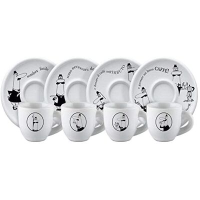 Bialetti Set van 4 Carosello mokka-kopjes met schotel Bialetti Set van 4 Carosello mokka-kopjes met schotel