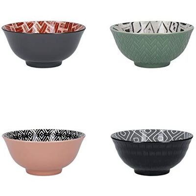KitchenCraft Keramische kommen met motief "Designed For Life", geleverd in geschenkdoos, 15 cm, set van 4 KitchenCraft Keramische kommen met motief "Designed For Life", geleverd in geschenkdoos, 15 cm, set van 4