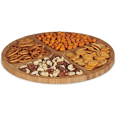 Relaxdays Ronde bamboe serveerschaal met vakken, 33 cm, snackbord voor gebak, kaas, natuur, 1,5 x 33 x 33 cm Relaxdays Ronde bamboe serveerschaal met vakken, 33 cm, snackbord voor gebak, kaas, natuur, 1,5 x 33 x 33 cm