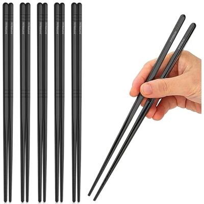 Hi Nature ™ Herbruikbare eetstokjes van roestvrij staal, 5 paar, Koreaans, zwart, antislip, elegant en vaatwasmachinebestendig, duurzaam metaal Hi Nature ™ Herbruikbare eetstokjes van roestvrij staal, 5 paar, Koreaans, zwart, antislip, elegant en vaatwasmachinebestendig, duurzaam metaal