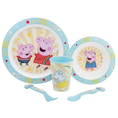 Stor Herbruikbare serviesset voor kinderen en magnetron, bestaande uit beker, bord, kom en bestek Peppa Pig Stor Herbruikbare serviesset voor kinderen en magnetron, bestaande uit beker, bord, kom en bestek Peppa Pig