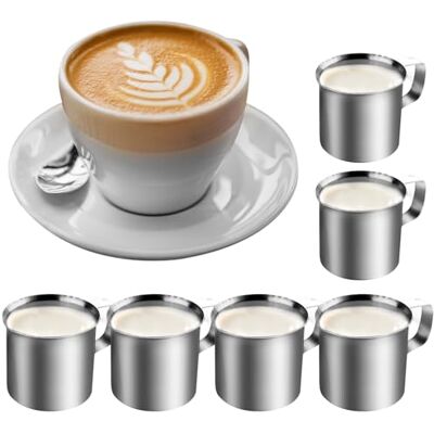 PRITOK 6 stuks roestvrijstalen melkkannetjes, 30 ml, kleine melkkannetjes, melkkannetje, espressopot, schuimbeker voor melk, sushi, sojabonen, koffie PRITOK 6 stuks roestvrijstalen melkkannetjes, 30 ml, kleine melkkannetjes, melkkannetje, espressopot, schuimbeker voor melk, sushi, sojabonen, koffie