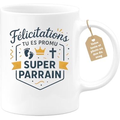 quotedazur Café-Croissant Gepersonaliseerde mok Tekst Foto Aankondiging Gefeliciteerd Je Es Promu Super Godfather mok cadeau voor Kerstmis, origineel, doop, verzoek toekomst peetvader wit/keramiek quotedazur Café-Croissant Gepersonaliseerde mok Tekst Foto Aankondiging Gefeliciteerd Je Es Promu Super Godfather mok cadeau voor Kerstmis, origineel, doop, verzoek toekomst peetvader wit/keramiek