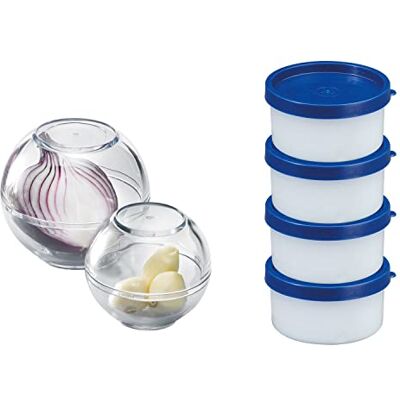 Westmark Kruidenballen en kruidenpotjes 6 stuks, Ø 7/9 cm, elk 100 ml 2 voorraadballen en 4 kruidendozen, stapelbaar, BPA-vrij, kunststof, blauw/transparant, 257222E6 Westmark Kruidenballen en kruidenpotjes 6 stuks, Ø 7/9 cm, elk 100 ml 2 voorraadballen en 4 kruidendozen, stapelbaar, BPA-vrij, kunststof, blauw/transparant, 257222E6