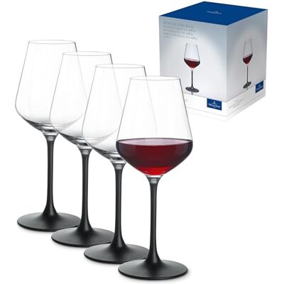Villeroy & Boch Manufacture Rock 4-delige set rode wijnglazen, 380 ml, kristallijn, transparant/zwart Villeroy & Boch Manufacture Rock 4-delige set rode wijnglazen, 380 ml, kristallijn, transparant/zwart