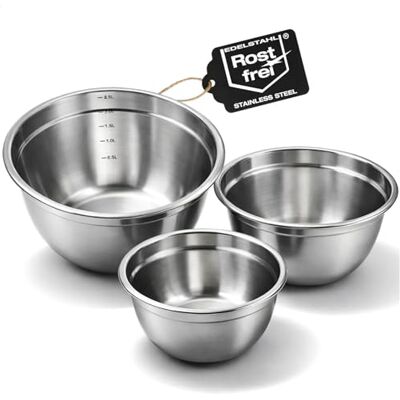 com-four ® Set van 3 roestvrijstalen kommen, inhoud 500 ml, 1000 ml com-four ® Set van 3 roestvrijstalen kommen, inhoud 500 ml, 1000 ml