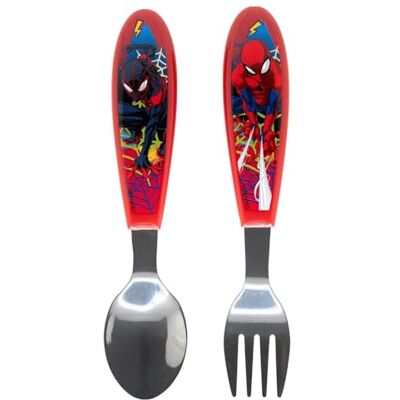 CARTOON Spiderman Marvel bestekset van roestvrij staal, niet giftig, 2-delig, lepel en vork met ergonomische handgreep voor kinderen CARTOON Spiderman Marvel bestekset van roestvrij staal, niet giftig, 2-delig, lepel en vork met ergonomische handgreep voor kinderen