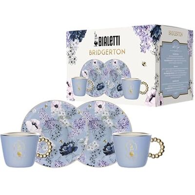 Bialetti Bridgerton Set van 2 kopjes en 2 schoteltjes, porselein, 80 ml Bialetti Bridgerton Set van 2 kopjes en 2 schoteltjes, porselein, 80 ml