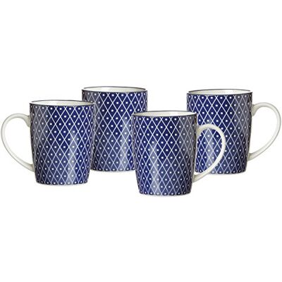 Ritzenhoff & Breker Royal Reiko Set van 4 koffiekopjes van porselein, blauw en wit, 350 ml Ritzenhoff & Breker Royal Reiko Set van 4 koffiekopjes van porselein, blauw en wit, 350 ml