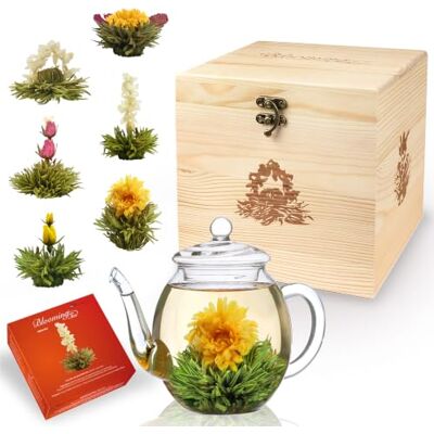 Creano Cadeauset met theepot van 500 ml in elegante houten doos met 6 soorten bloementhee (witte thee) Creano Cadeauset met theepot van 500 ml in elegante houten doos met 6 soorten bloementhee (witte thee)