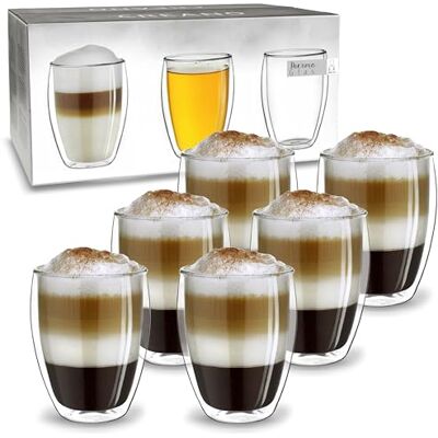 Creano Set van 6 dubbelwandige XXL glazen van 400 ml, extra groot, van hittebestendig borosilicaatglas Creano Set van 6 dubbelwandige XXL glazen van 400 ml, extra groot, van hittebestendig borosilicaatglas