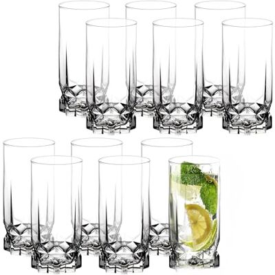 KADAX Waterglazen, set van 12 dikwandige geribbelde glazen voor water, drankjes, sap, party, cocktailglazen, drankglazen, 325 ml hoog KADAX Waterglazen, set van 12 dikwandige geribbelde glazen voor water, drankjes, sap, party, cocktailglazen, drankglazen, 325 ml hoog