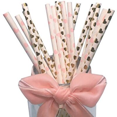 BOFA Eco Tableware 100 stuks roze gouden papieren rietjes, 19,7 cm 6 mm, biologisch afbreekbaar, goudroze, kleurrijke harten, rietjes voor decoratie, feest, verjaardag, bruiloft BOFA Eco Tableware 100 stuks roze gouden papieren rietjes, 19,7 cm 6 mm, biologisch afbreekbaar, goudroze, kleurrijke harten, rietjes voor decoratie, feest, verjaardag, bruiloft