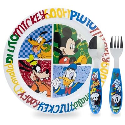Sorrisini Kinderserviesset, herbruikbaar servies voor kinderen, placemat voor kinderen, roestvrijstalen borden en bestek, kinderservies, Mickey Mouse Sorrisini Kinderserviesset, herbruikbaar servies voor kinderen, placemat voor kinderen, roestvrijstalen borden en bestek, kinderservies, Mickey Mouse
