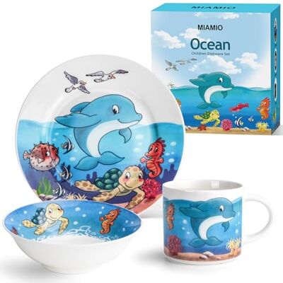 MIAMIO Set van 3 Porzellan kinderservies/borden voor kinderen, bordenset voor kinderen, serviesset voor kinderen Inclusief bord, kom en mok (oceaan) MIAMIO Set van 3 Porzellan kinderservies/borden voor kinderen, bordenset voor kinderen, serviesset voor kinderen Inclusief bord, kom en mok (oceaan)