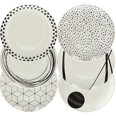 Tognana Graphic, Servies voor 6 personen, 18-delig, porselein, zwart en wit Tognana Graphic, Servies voor 6 personen, 18-delig, porselein, zwart en wit