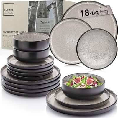 Sänger Luxor Value Collection Tafelservies van aardewerk, 18-delig, borden voor 6 personen, 6 platte borden, 6 mueslikommen, 6 dessertborden, duurzaam bruin beige servies Sänger Luxor Value Collection Tafelservies van aardewerk, 18-delig, borden voor 6 personen, 6 platte borden, 6 mueslikommen, 6 dessertborden, duurzaam bruin beige servies