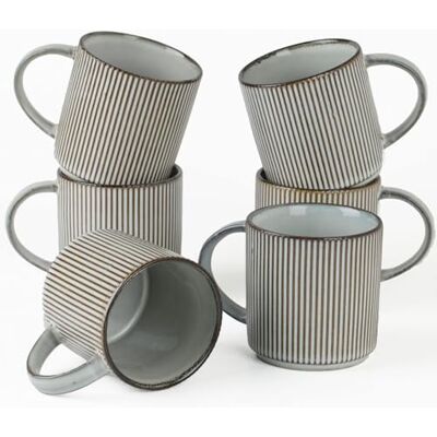 Richmount Star Set van 6 koffiekopjes, 355 ml (12 oz), rookblauw Mok sets, catering mokken met handvatten voor koffie, thee, warme chocolademelk, keramische steengoed servies Richmount Star Set van 6 koffiekopjes, 355 ml (12 oz), rookblauw Mok sets, catering mokken met handvatten voor koffie, thee, warme chocolademelk, keramische steengoed servies