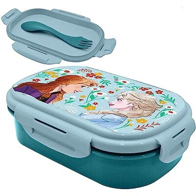 SRV Hub Frozen lunchbox met lepel en vork, lunchbox met twee vakken met bestekset voor kinderen, voedselcontainer, 21 cm, schoolcadeau voor meisjes SRV Hub Frozen lunchbox met lepel en vork, lunchbox met twee vakken met bestekset voor kinderen, voedselcontainer, 21 cm, schoolcadeau voor meisjes