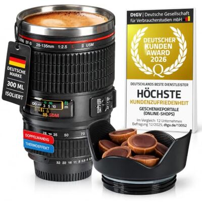 GOODS+GADGETS ® Thermobeker voor cameralens, 300 ml Perfect cadeau voor fotografie, bedrieglijk realistisch ontwerp, dubbelwandige roestvrijstalen koffiemok GOODS+GADGETS ® Thermobeker voor cameralens, 300 ml Perfect cadeau voor fotografie, bedrieglijk realistisch ontwerp, dubbelwandige roestvrijstalen koffiemok