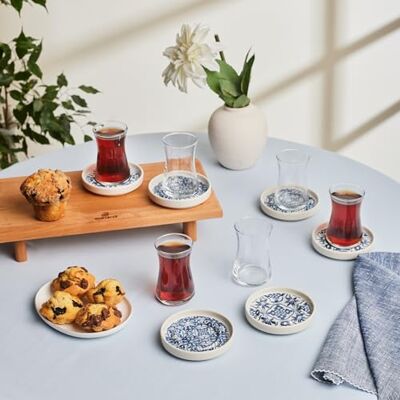 KARACA Cay Bardagi SETI 12 Turkse theeglazen 170 ml met schoteltjes, Cay Bardagi set, Turkse thee, theebord KARACA Cay Bardagi SETI 12 Turkse theeglazen 170 ml met schoteltjes, Cay Bardagi set, Turkse thee, theebord