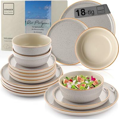 Sänger Value Collection Rio 18-delig tafelservies van aardewerk voor 6 personen, 6 platte borden, 6 dessertborden, 6 kommen en kommen, grijs Sänger Value Collection Rio 18-delig tafelservies van aardewerk voor 6 personen, 6 platte borden, 6 dessertborden, 6 kommen en kommen, grijs