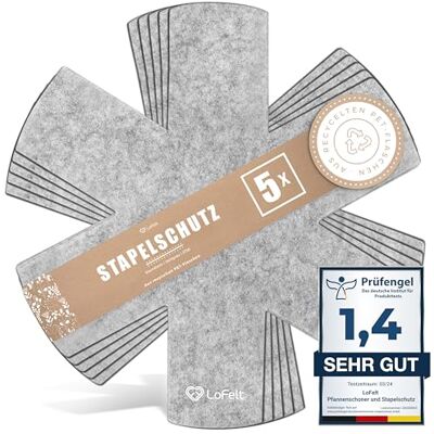 LoFelt Set van 5 vilten beschermers voor pannen, potten, kommen en ander keukengerei maat XL Ø 38 cm lichtgrijs stervorm LoFelt Set van 5 vilten beschermers voor pannen, potten, kommen en ander keukengerei maat XL Ø 38 cm lichtgrijs stervorm