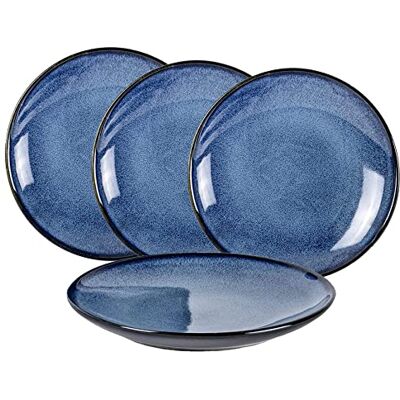 UNICASA Dinerborden, tafelservies van aardewerk, glazuur, keramiek voor 4 personen, dessertborden/menuborden/tafelaccessoires in de kleur blauw, 26 cm, 4 stuks UNICASA Dinerborden, tafelservies van aardewerk, glazuur, keramiek voor 4 personen, dessertborden/menuborden/tafelaccessoires in de kleur blauw, 26 cm, 4 stuks