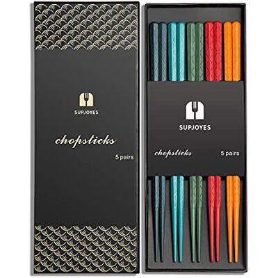 SUPJOYES 5-paar kleurrijke herbruikbare eetstokjes: Japanse Chinese glasvezel eetstokjes, vaatwasmachinebestendig, Japanse Stick Gift Set met geschenkdoos, antislip hakstokken SUPJOYES 5-paar kleurrijke herbruikbare eetstokjes: Japanse Chinese glasvezel eetstokjes, vaatwasmachinebestendig, Japanse Stick Gift Set met geschenkdoos, antislip hakstokken