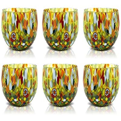 ART 6 waterglazen van Murrine glas, handgeblazen en handgemaakt De kleuren van Murano Klassiek model van 290 ml (groen, 6) ART 6 waterglazen van Murrine glas, handgeblazen en handgemaakt De kleuren van Murano Klassiek model van 290 ml (groen, 6)