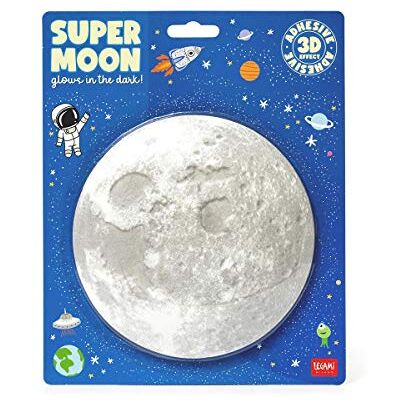 Legami Super Moon, fosforescerende maan, zelfklevend, Ø 15 cm, van pvc, overdag met licht en 's nachts loslaten, aanbrengen op een glad, schoon oppervlak, uniek Legami Super Moon, fosforescerende maan, zelfklevend, Ø 15 cm, van pvc, overdag met licht en 's nachts loslaten, aanbrengen op een glad, schoon oppervlak, uniek
