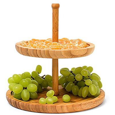 Relaxdays Bamboe rek display keuken eetkamer 2 fruitschalen H:25 cm Ø: 25 cm rond, natuur Relaxdays Bamboe rek display keuken eetkamer 2 fruitschalen H:25 cm Ø: 25 cm rond, natuur