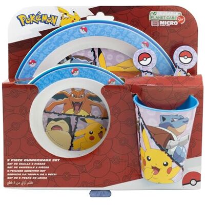 Stor Herbruikbare serviesset voor kinderen en magnetron, bestaande uit beker, bord, kom en bestek Pokemon Stor Herbruikbare serviesset voor kinderen en magnetron, bestaande uit beker, bord, kom en bestek Pokemon