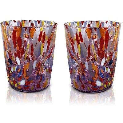ART Set van 2 Goto glazen van geblazen glas en handgemaakt met Murrine Murano De kleuren van Murano Model 350 ml Made in Italy ART Set van 2 Goto glazen van geblazen glas en handgemaakt met Murrine Murano De kleuren van Murano Model 350 ml Made in Italy