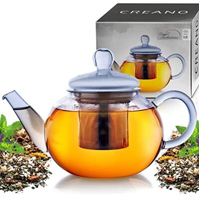 Creano Theepot van glas, 0,8 l, met roestvrijstalen zeef en deksel, ideale theepers voor losse thee, druppelvrij Creano Theepot van glas, 0,8 l, met roestvrijstalen zeef en deksel, ideale theepers voor losse thee, druppelvrij